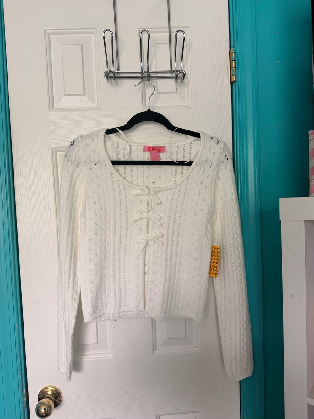 Coco & Shay White Lace-Up Cable Knit Top